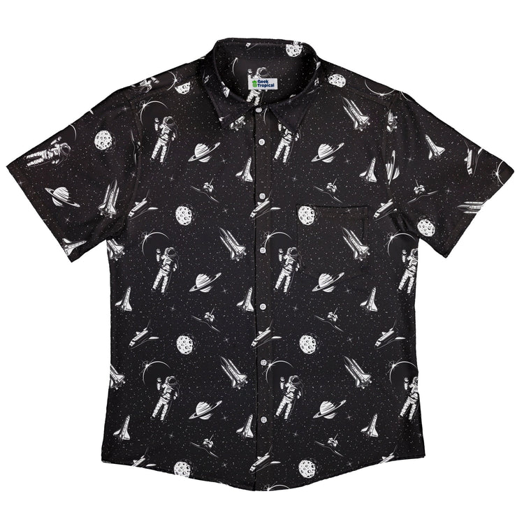 Space Mission Black Outer Space Button Up Shirt - adult sizing - outer space & astronaut print - Simple Patterns