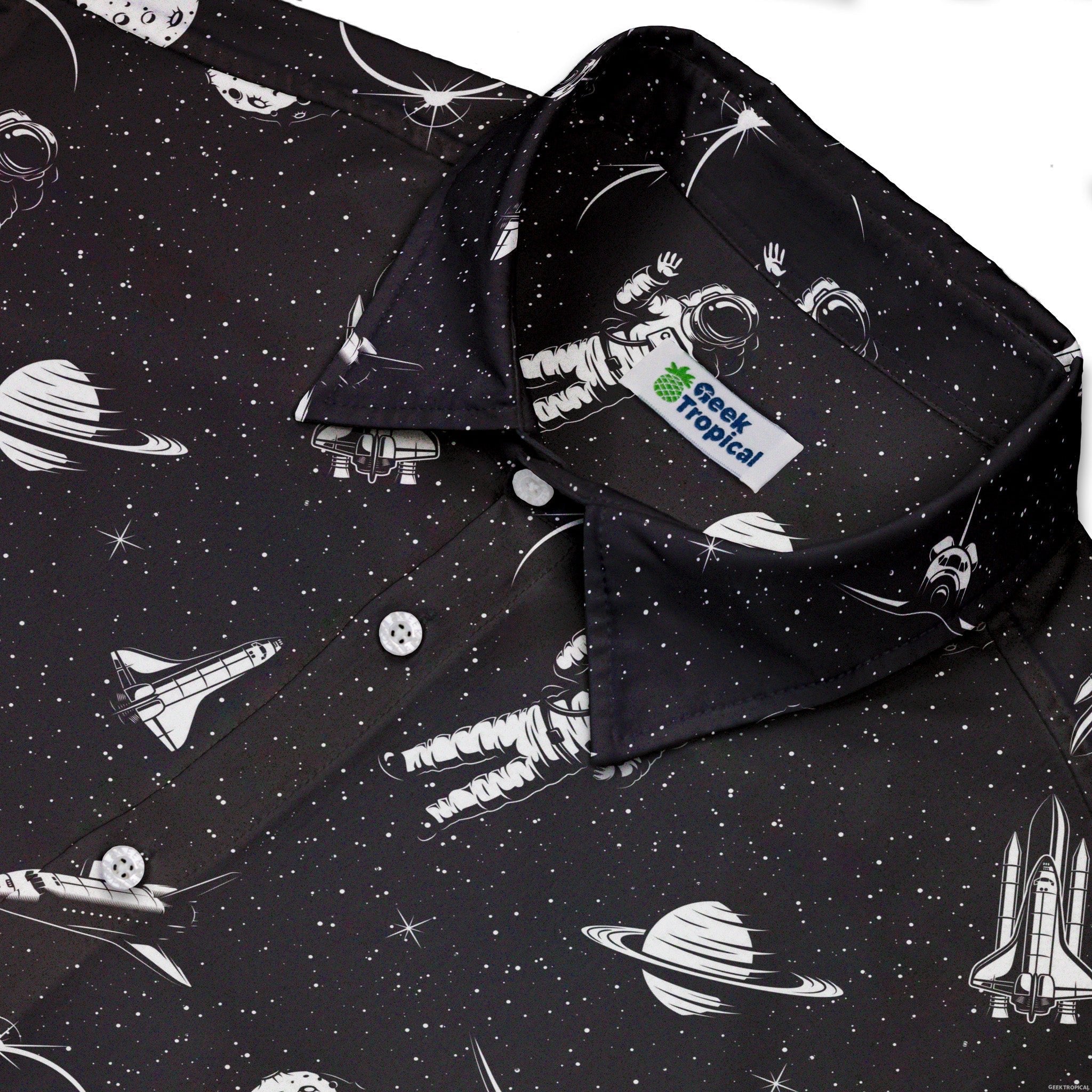 Space Mission Black Outer Space Button Up Shirt - adult sizing - outer space & astronaut print - Simple Patterns