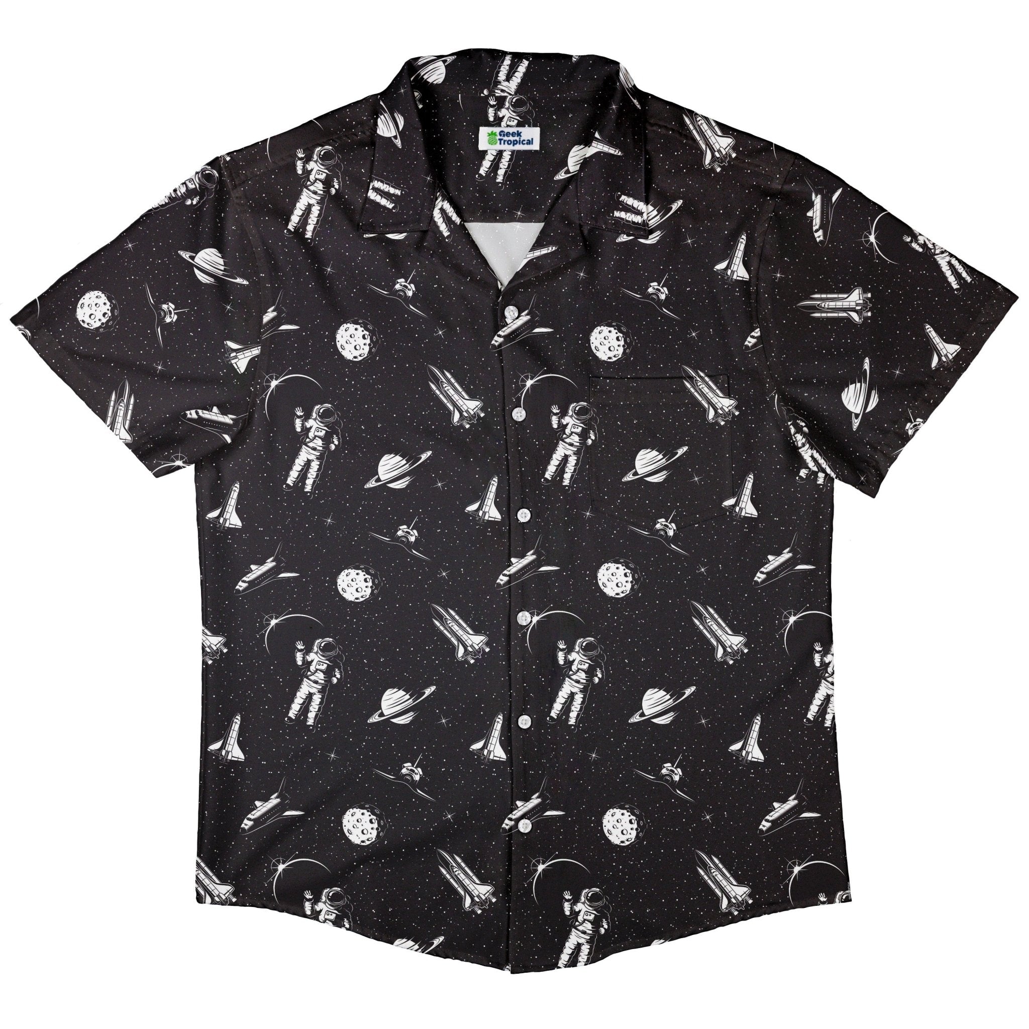 Space Mission Black Outer Space Button Up Shirt - adult sizing - outer space & astronaut print - Simple Patterns