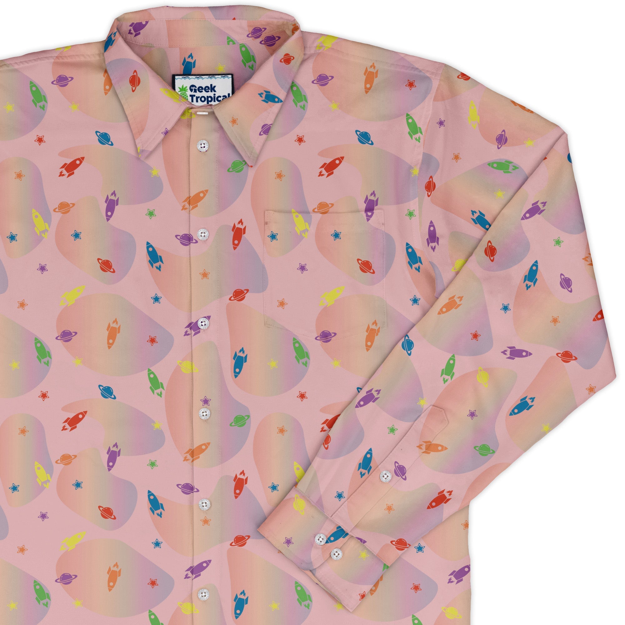 Space Pride Pink Long Sleeve Button Up Shirt