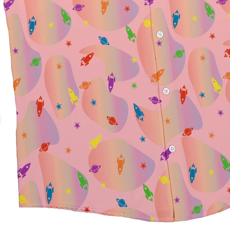 Space Pride Pink Button Up Shirt - adult sizing - outer space & astronaut print - Pride Patterns