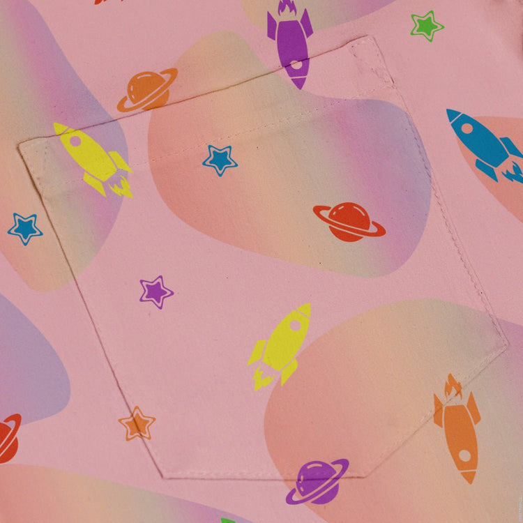 Space Pride Pink Button Up Shirt - adult sizing - outer space & astronaut print - Pride Patterns