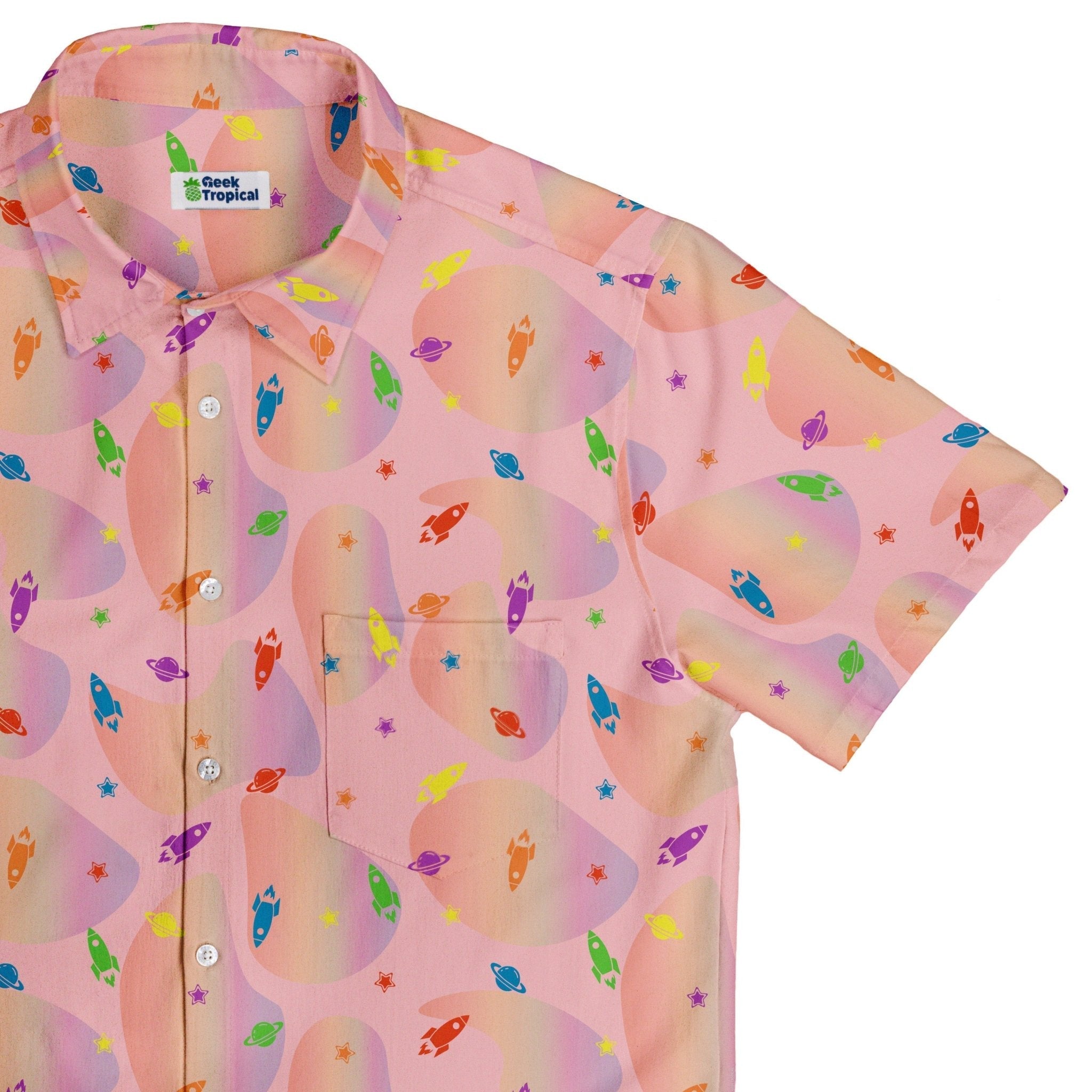 Clearance Ready - to - Ship Space Pride Pink Button Up Shirt Geek Nerd adult sizing Clearance outer space & astronaut print