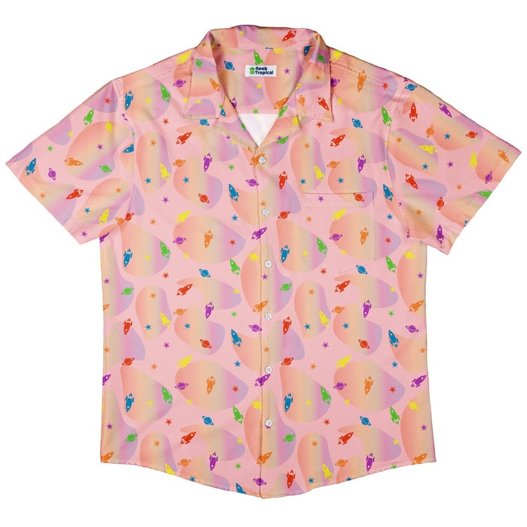 Space Pride Pink Button Up Shirt - adult sizing - outer space & astronaut print - Pride Patterns