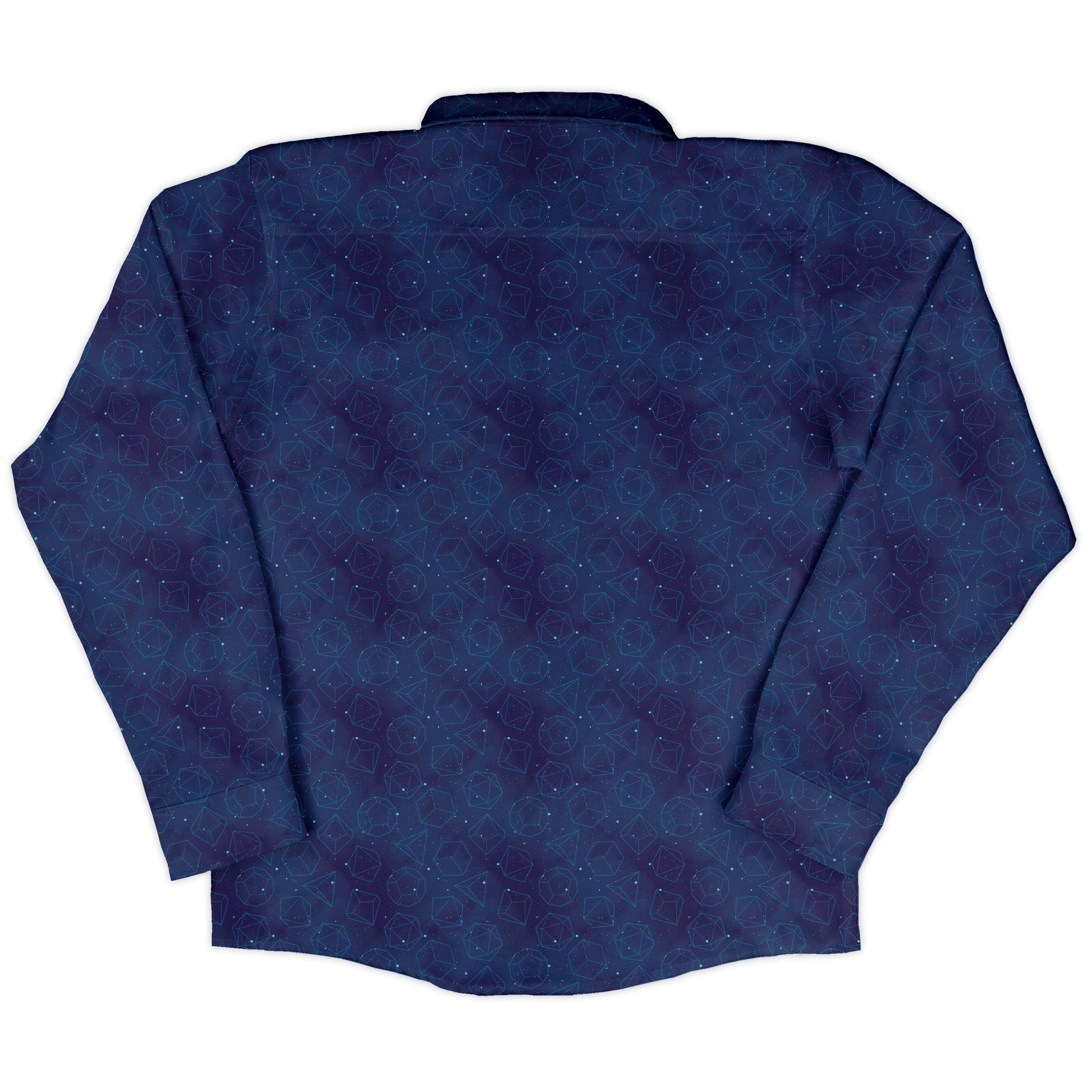 Space RPG Dice Blue Dnd Long Sleeve Button Up Shirt