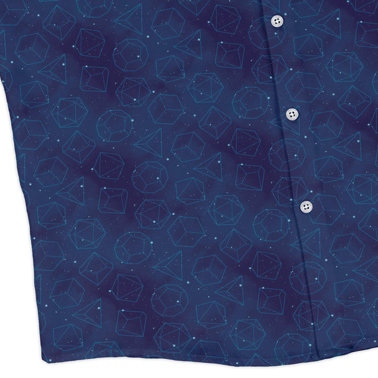 Space RPG Dice Blue Dnd Long Sleeve Button Up Shirt Geek Nerd adult sizing dnd & rpg print FLOW DESC WRITING