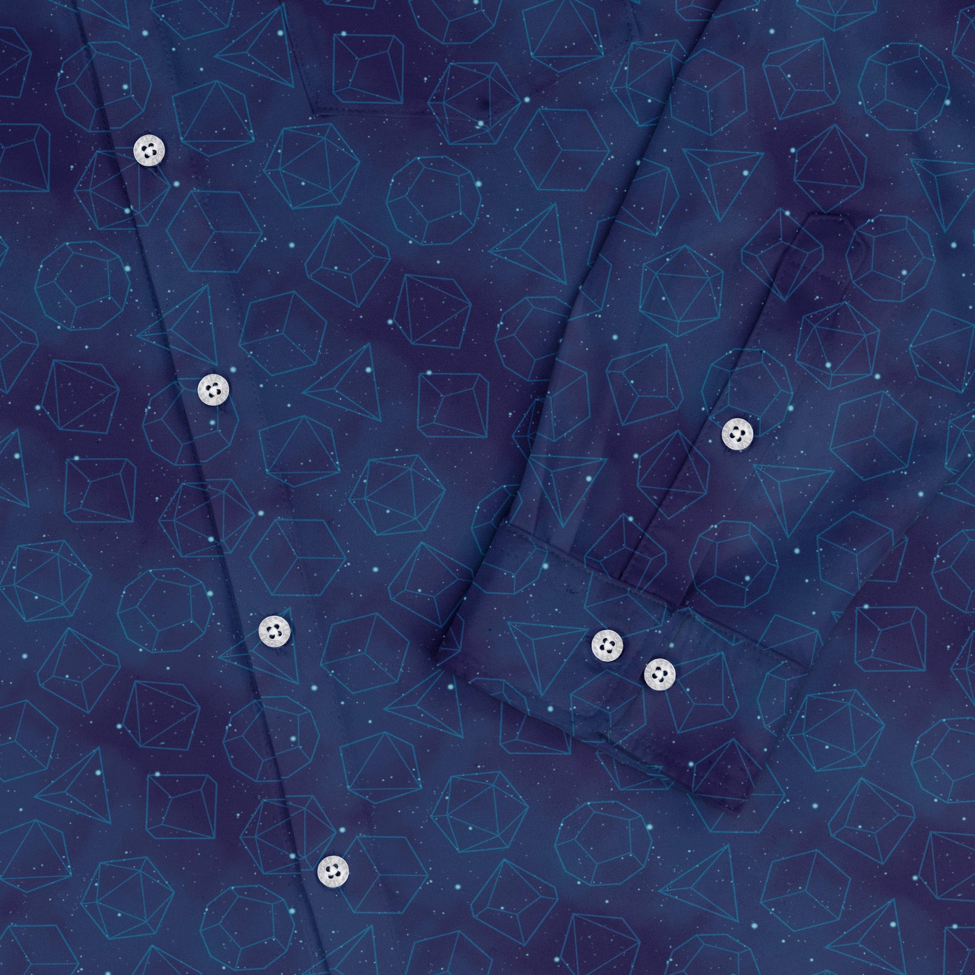 Space RPG Dice Blue Dnd Long Sleeve Button Up Shirt