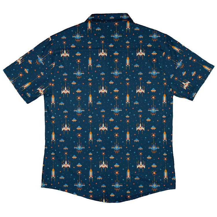 Ready - to - Ship Space Retro Arcade Button Up Shirt Geek Nerd adult sizing fix outer space & astronaut print
