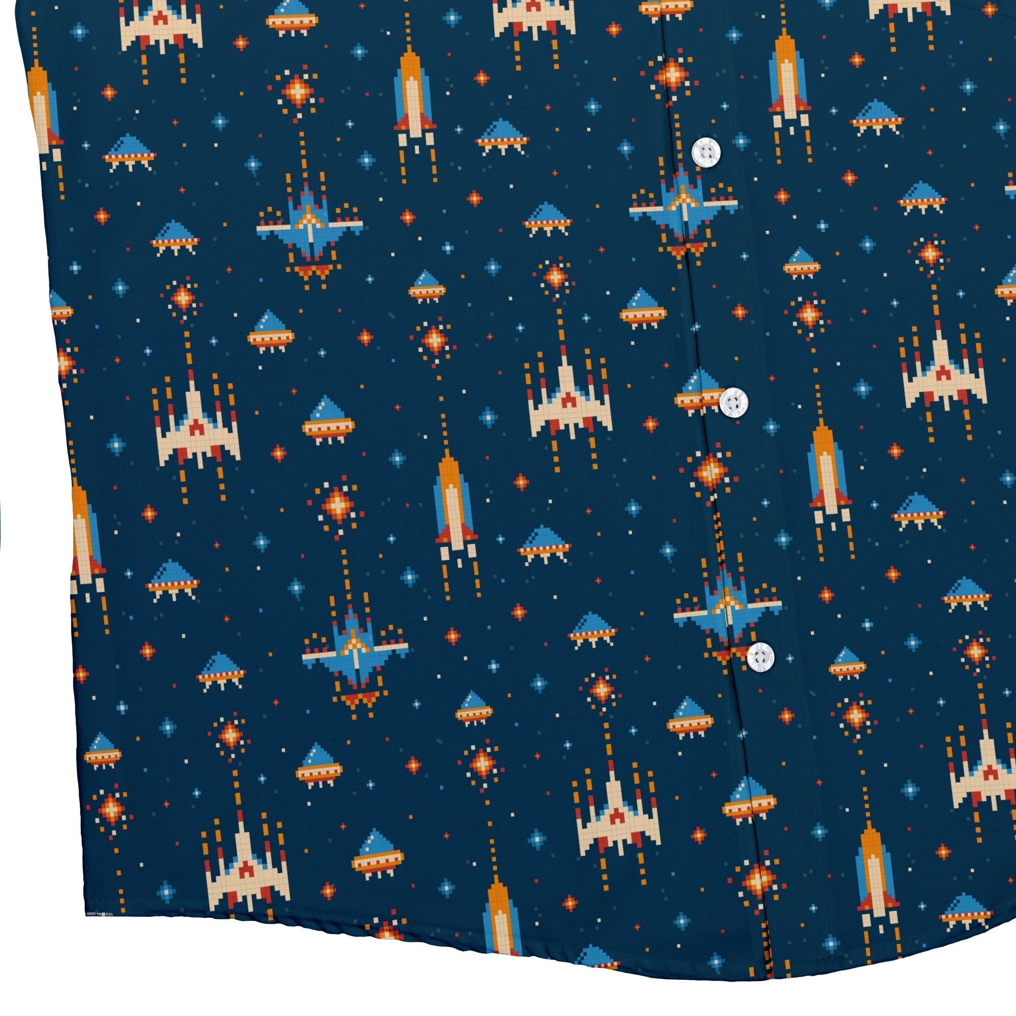 Ready-to-Ship Space Retro Arcade Game Button Up Shirt - adult sizing - outer space & astronaut print - ready-to-ship