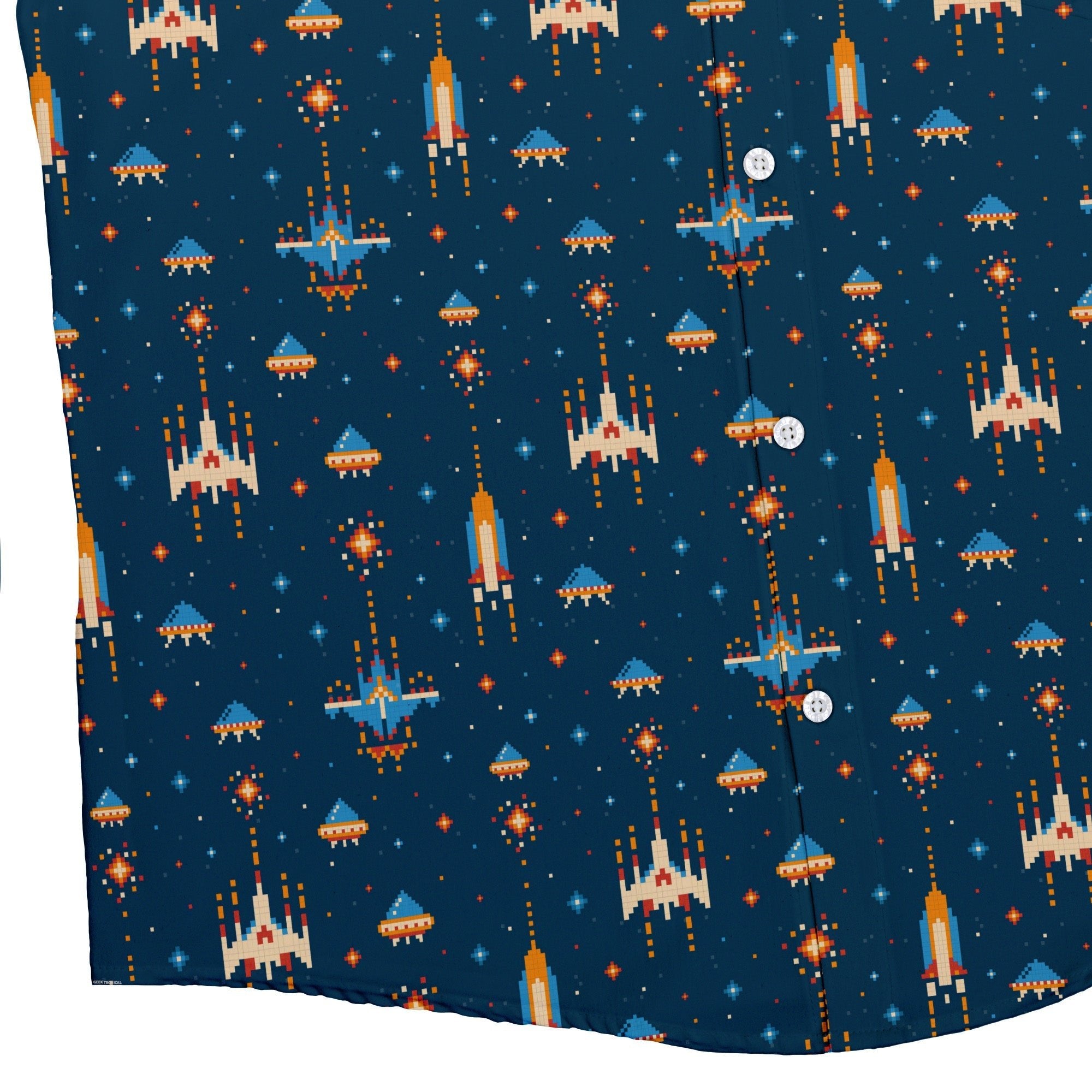 Space Retro Arcade Button Up Shirt - adult sizing - outer space & astronaut print - video game arcade print