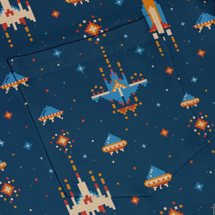 Space Retro Arcade Button Up Shirt - adult sizing - outer space & astronaut print - video game arcade print