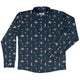 Space Retro Arcade Long Sleeve Button Up Shirt Geek Nerd adult sizing FLOW DESC WRITING outer space & astronaut print