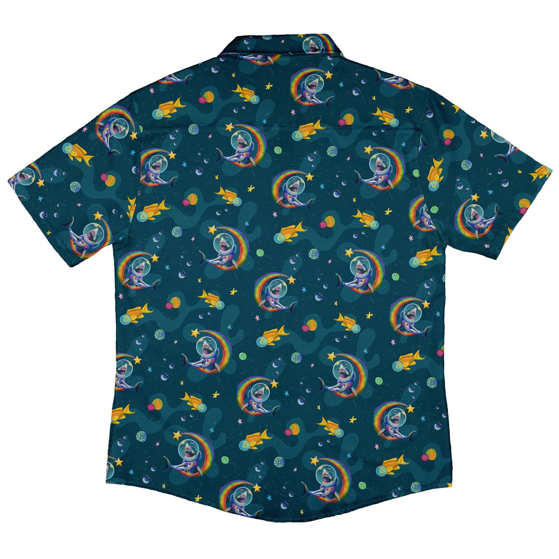 Space Sharks Button Up Shirt - adult sizing - Animal Patterns - Design by Carla Morrow