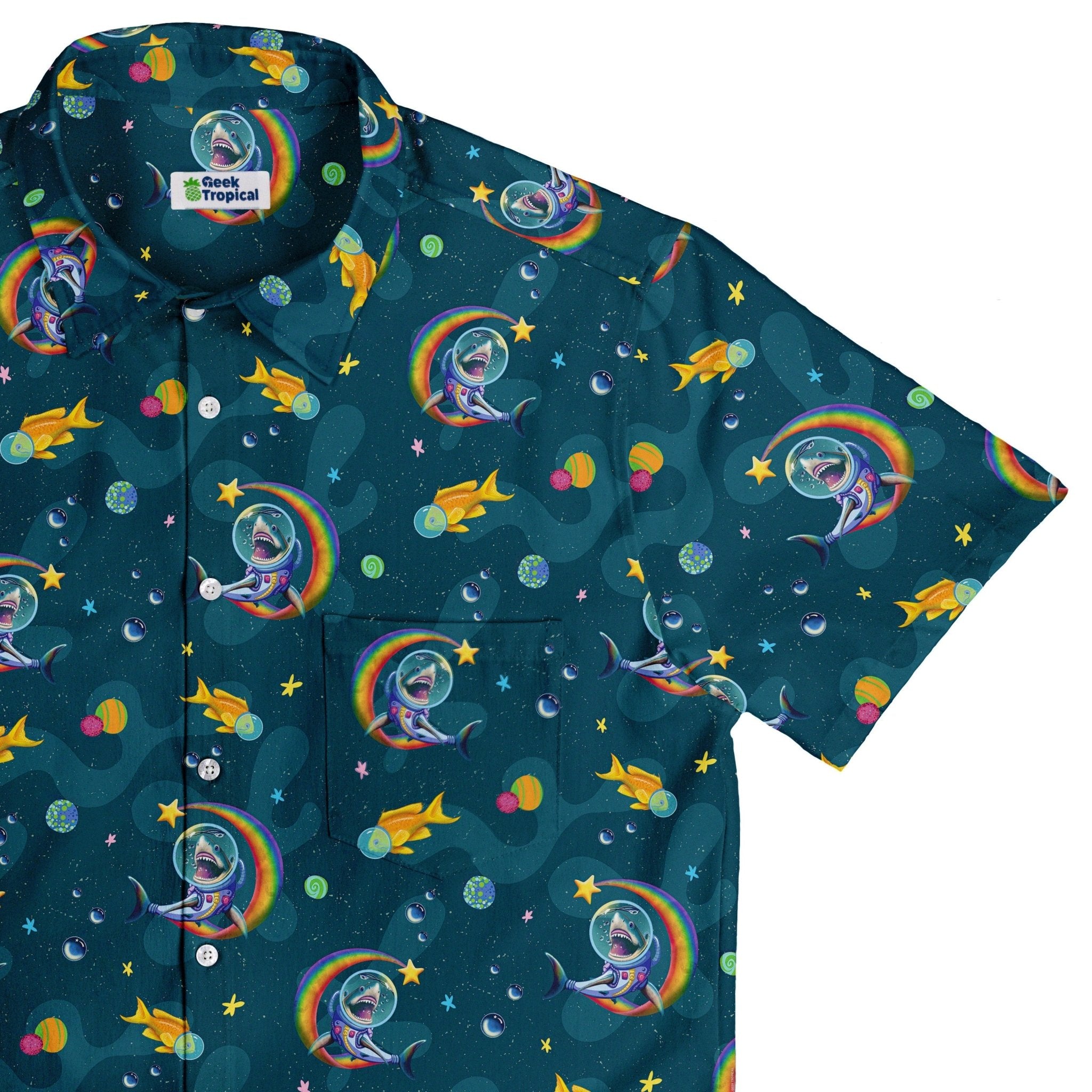 Space Sharks Button Up Shirt - adult sizing - Animal Patterns - Design by Carla Morrow