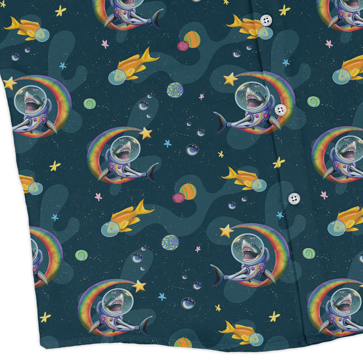 Space Sharks Long Sleeve Button Up Shirt Geek Nerd adult sizing Animal Patterns Design by Carla Morrow