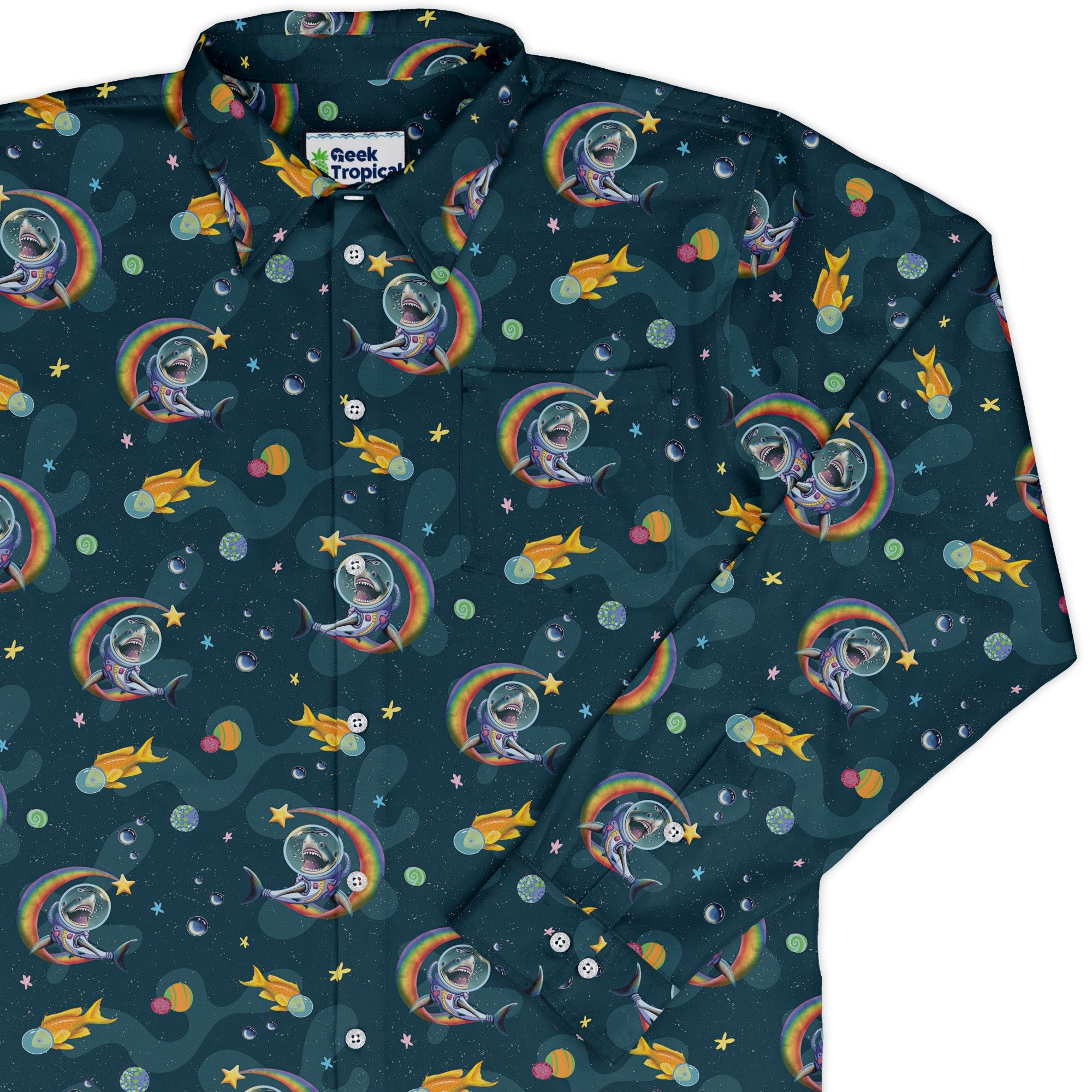 Space Sharks Long Sleeve Button Up Shirt