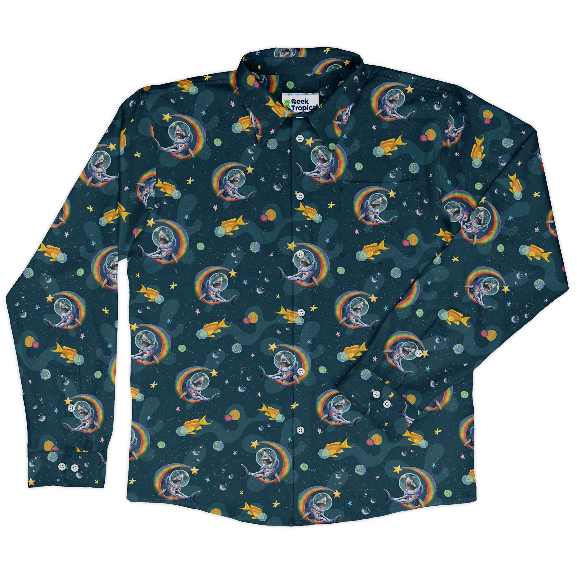 Space Sharks Long Sleeve Button Up Shirt