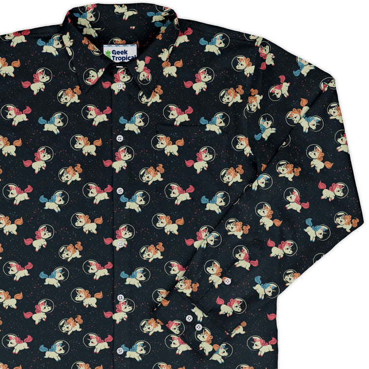 Space Unicorns Long Sleeve Button Up Shirt Geek Nerd 0925 adult sizing All Adult Button Up Shirts