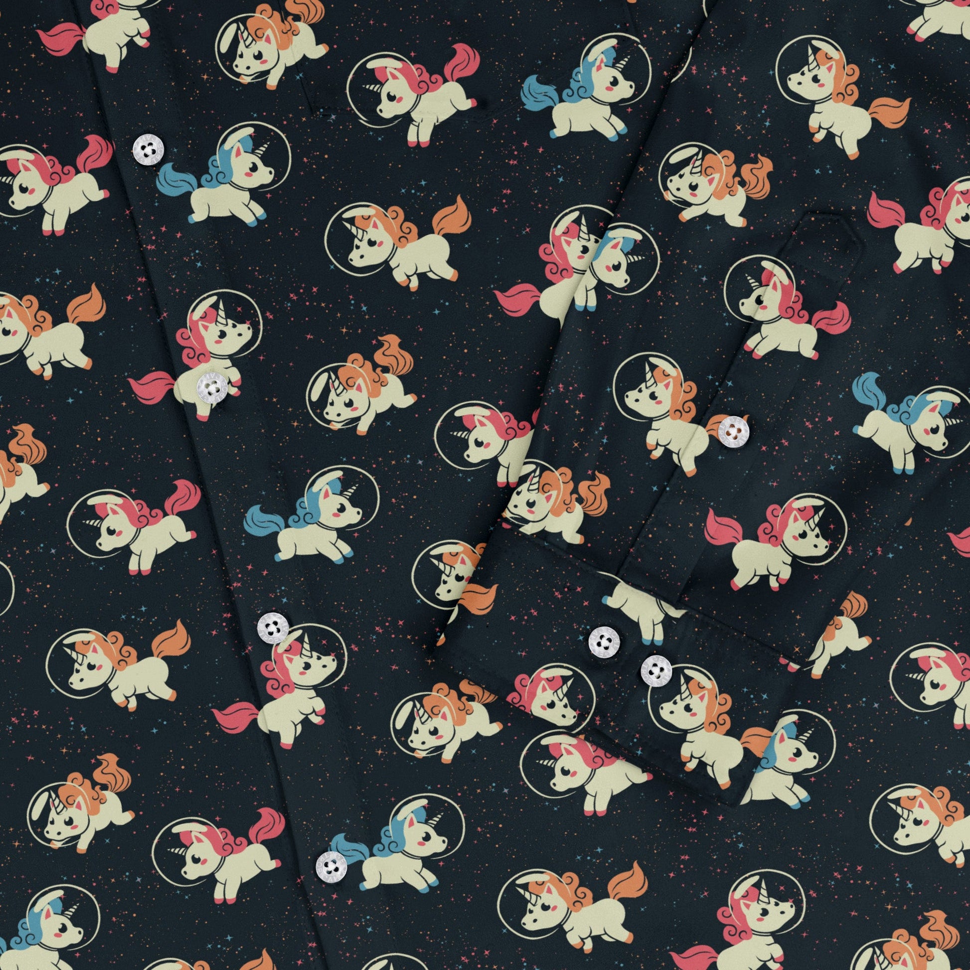 Space Unicorns Long Sleeve Button Up Shirt Geek Nerd 0925 adult sizing All Adult Button Up Shirts