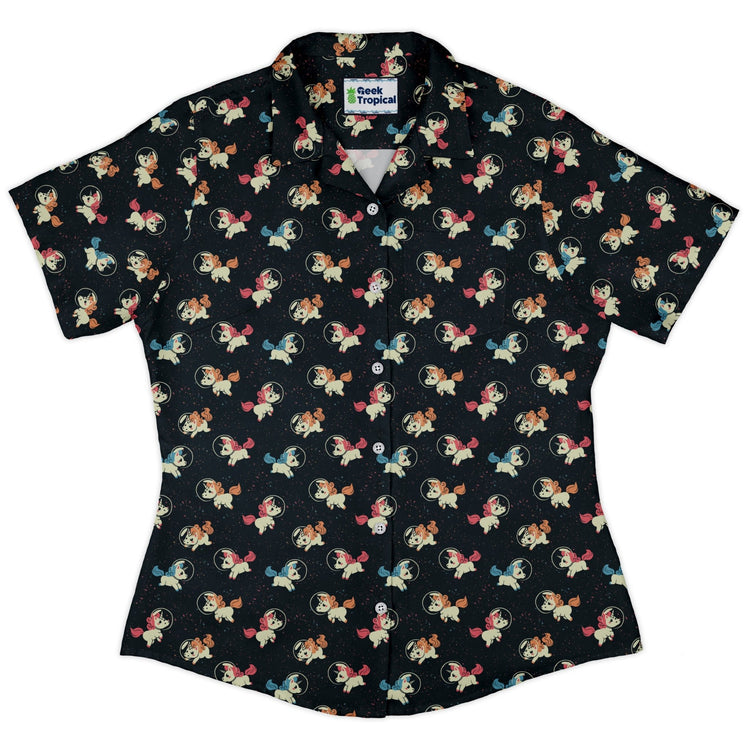 Space Unicorns Curvy Button Up Shirt Geek Nerd 0925 All Adult Button Up Shirts Design by Tobe Fonseca