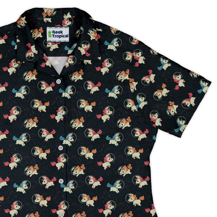 Space Unicorns Curvy Button Up Shirt Geek Nerd 0925 All Adult Button Up Shirts Design by Tobe Fonseca