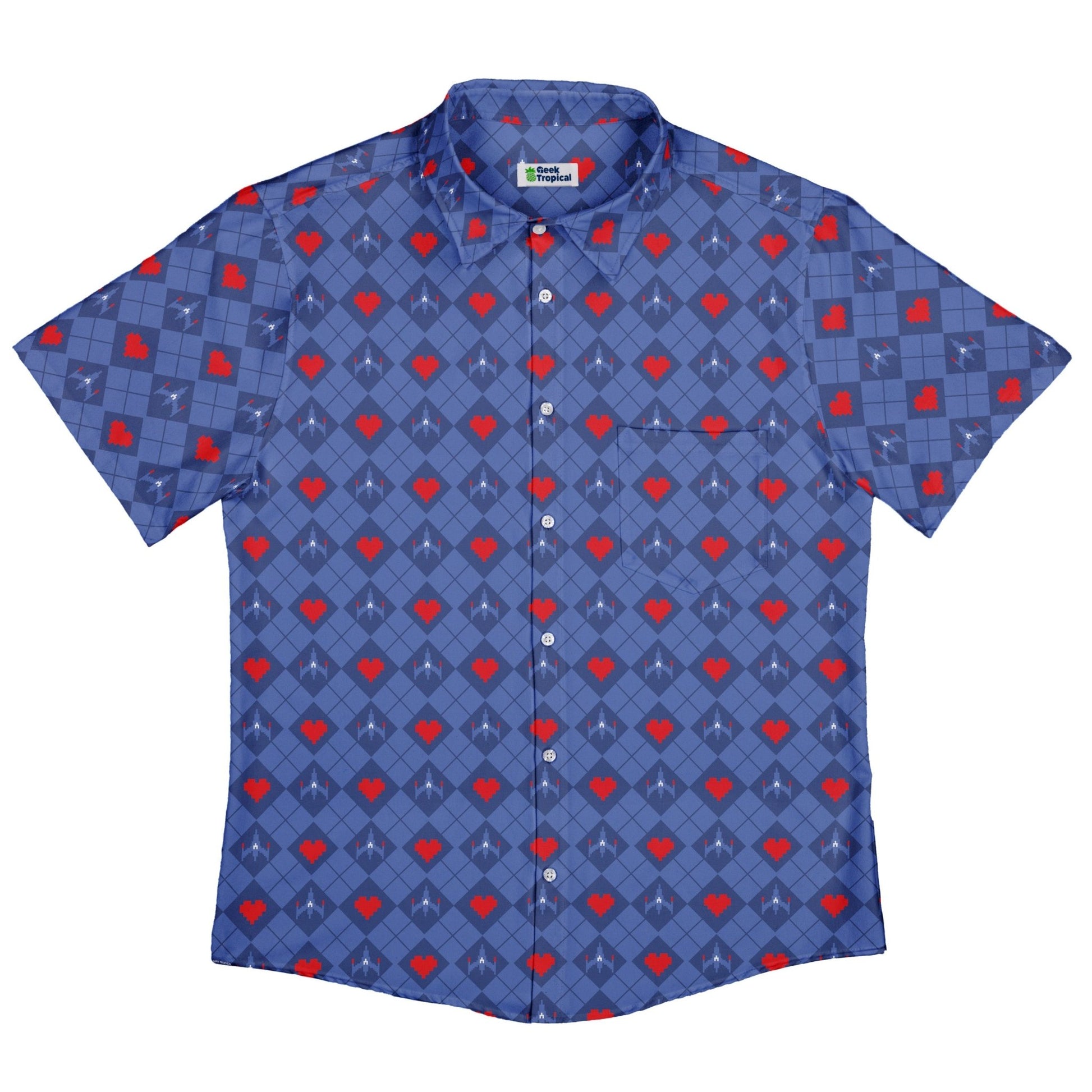 Space Fighter Heart Button Up Shirt Geek Nerd adult sizing Design by Heather Davenport q225