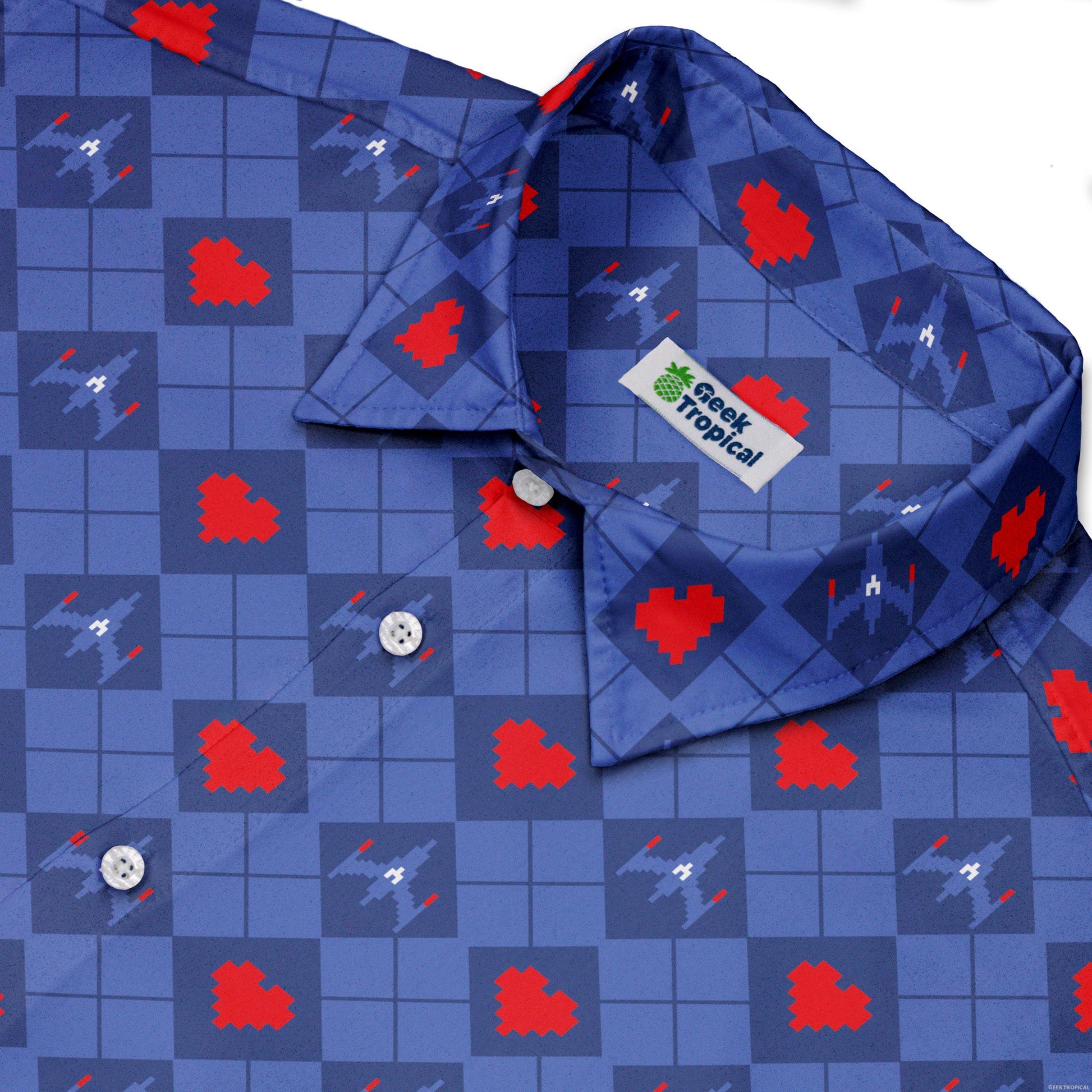Space Fighter Heart Button Up Shirt Geek Nerd adult sizing Design by Heather Davenport q225