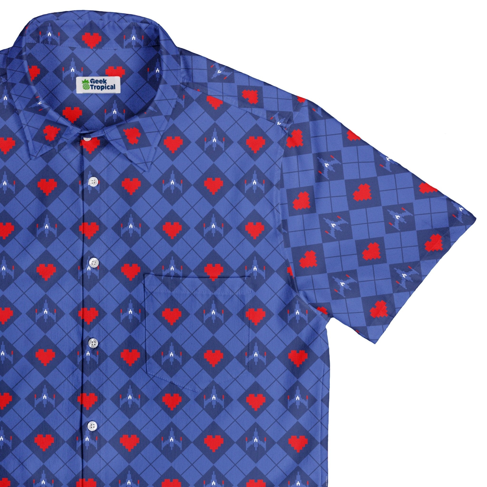 Space Fighter Heart Button Up Shirt Geek Nerd adult sizing Design by Heather Davenport q225