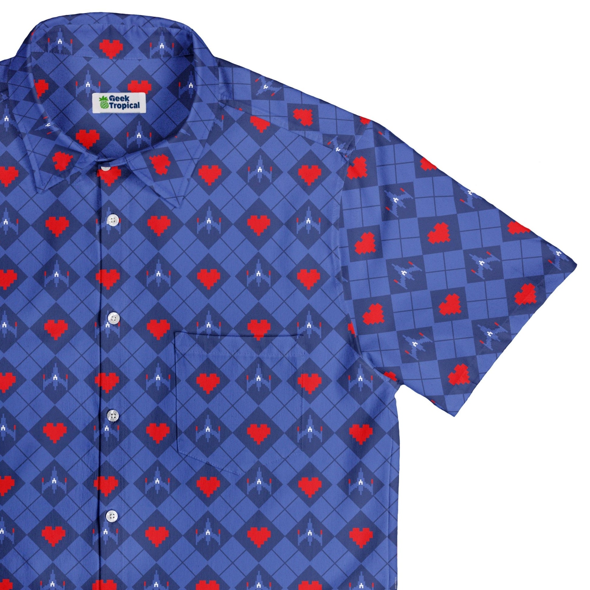 Space Fighter Heart Button Up Shirt Geek Nerd adult sizing Design by Heather Davenport q225