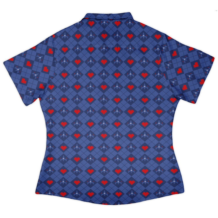 Space Fighter Heart Curvy Button Up Shirt Geek Nerd Design by Heather Davenport q225 video game arcade print