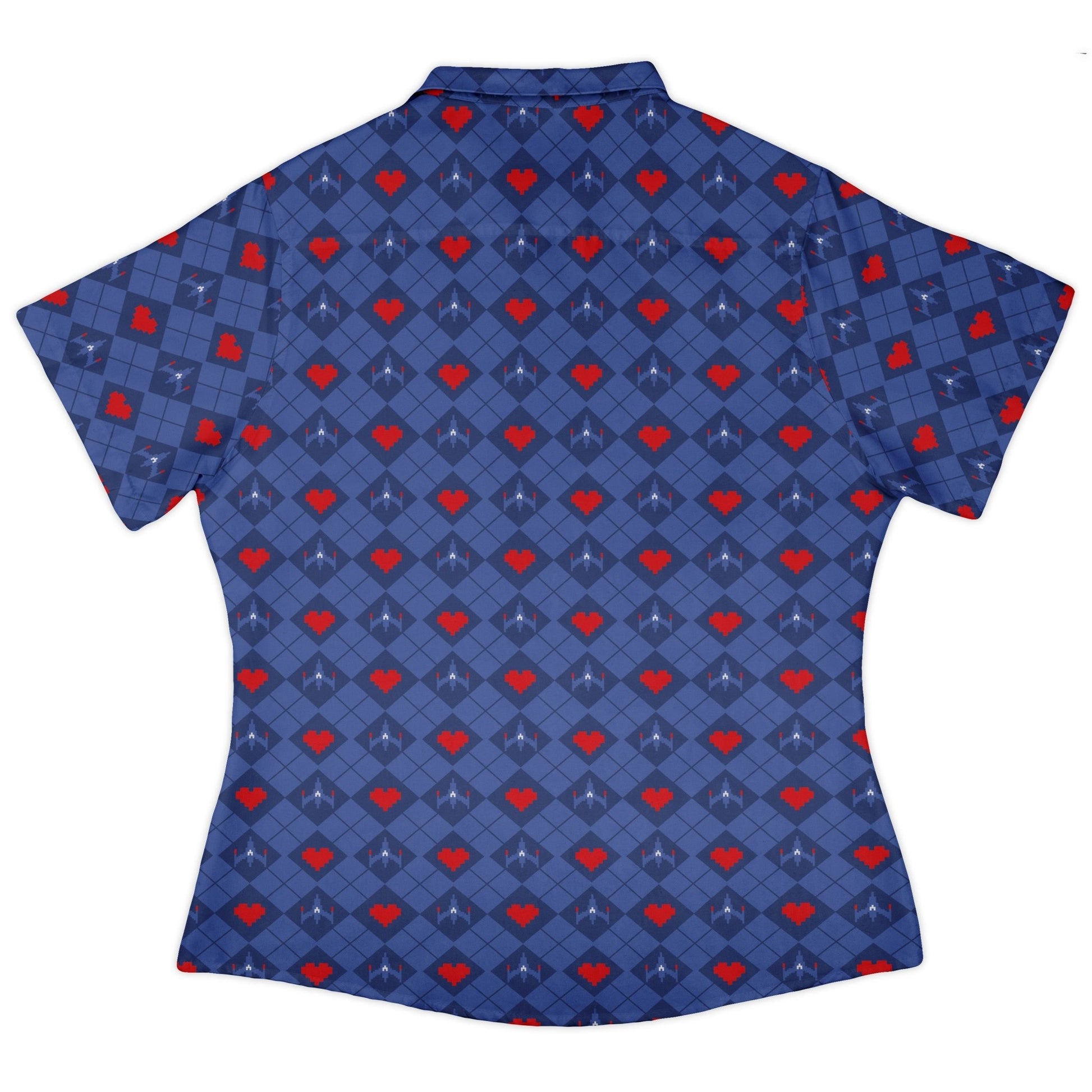 Space Fighter Heart Curvy Button Up Shirt Geek Nerd Design by Heather Davenport q225 video game arcade print