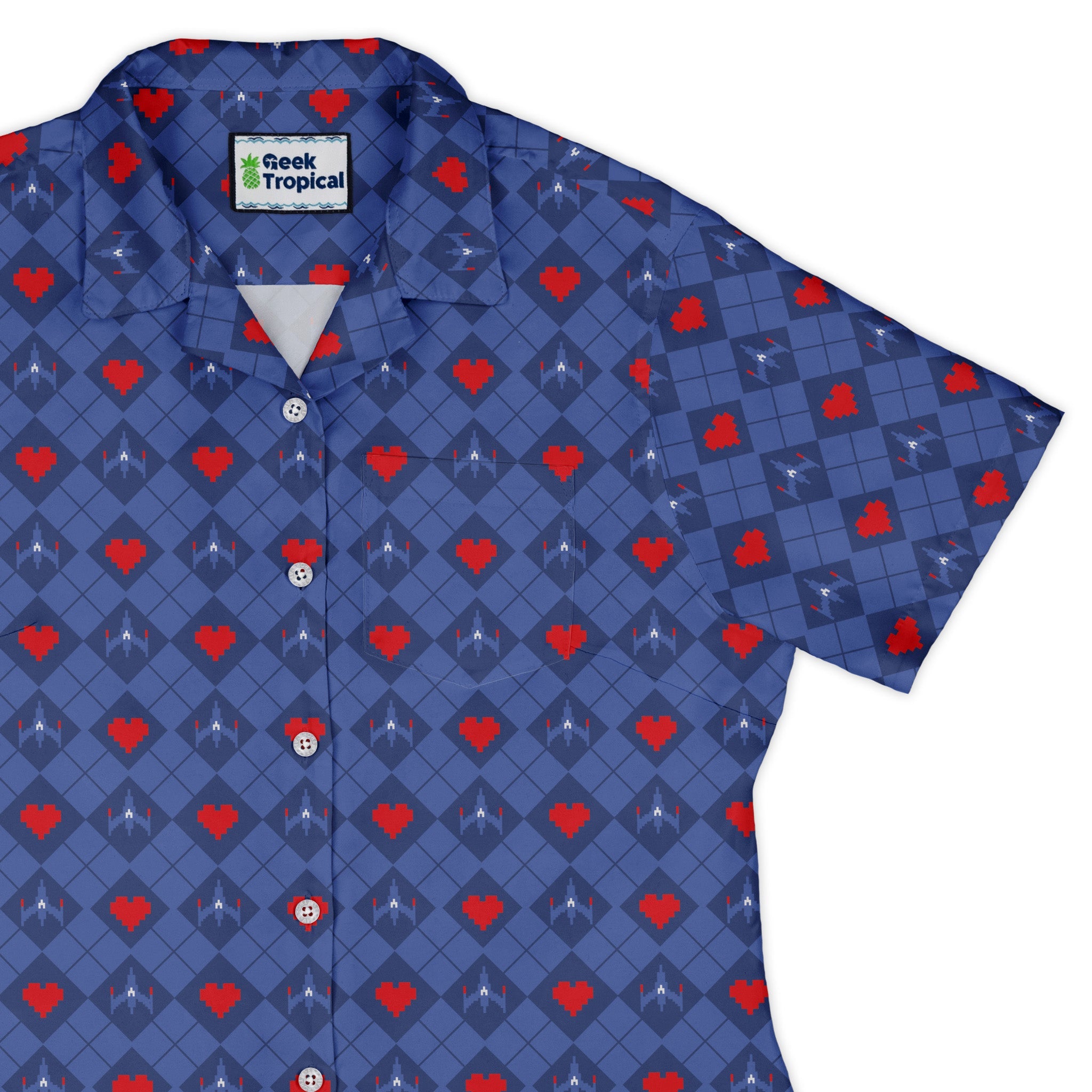 Space Fighter Heart Curvy Button Up Shirt Geek Nerd Design by Heather Davenport q225 video game arcade print