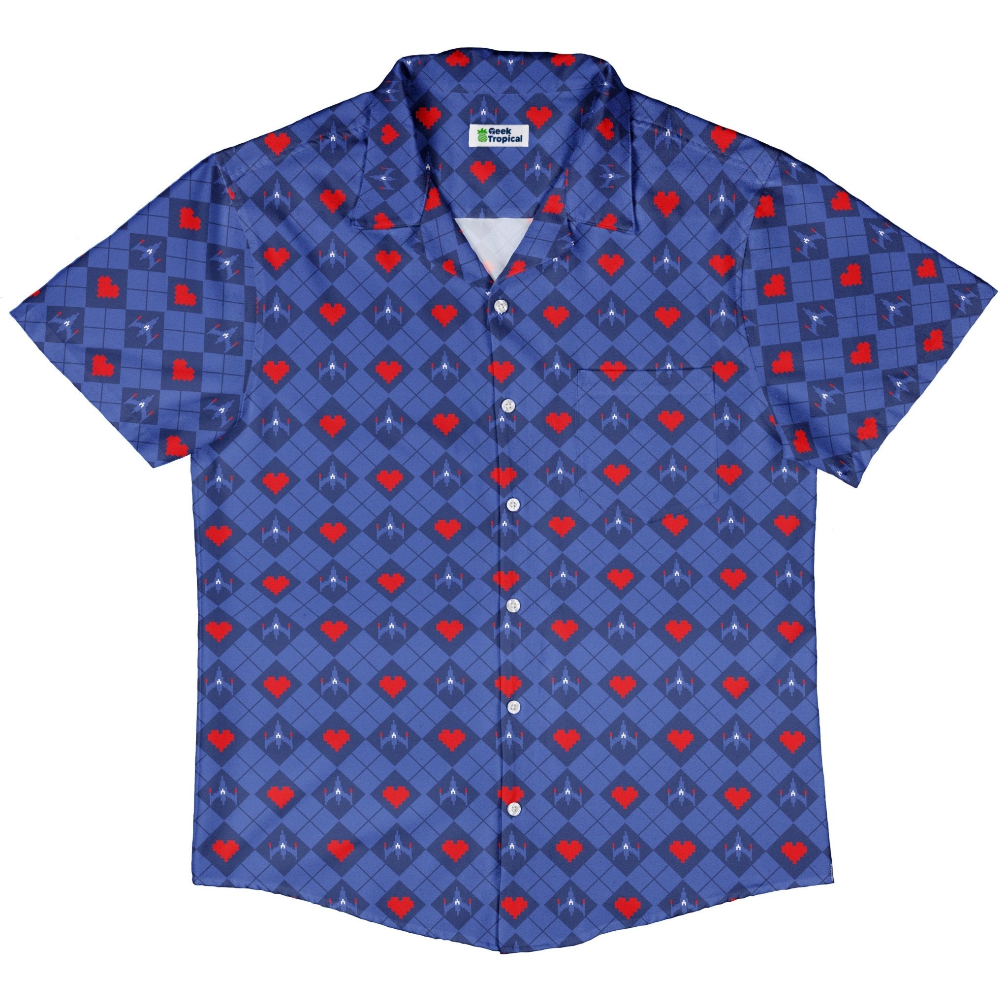 Space Fighter Heart Button Up Shirt Geek Nerd adult sizing Design by Heather Davenport q225