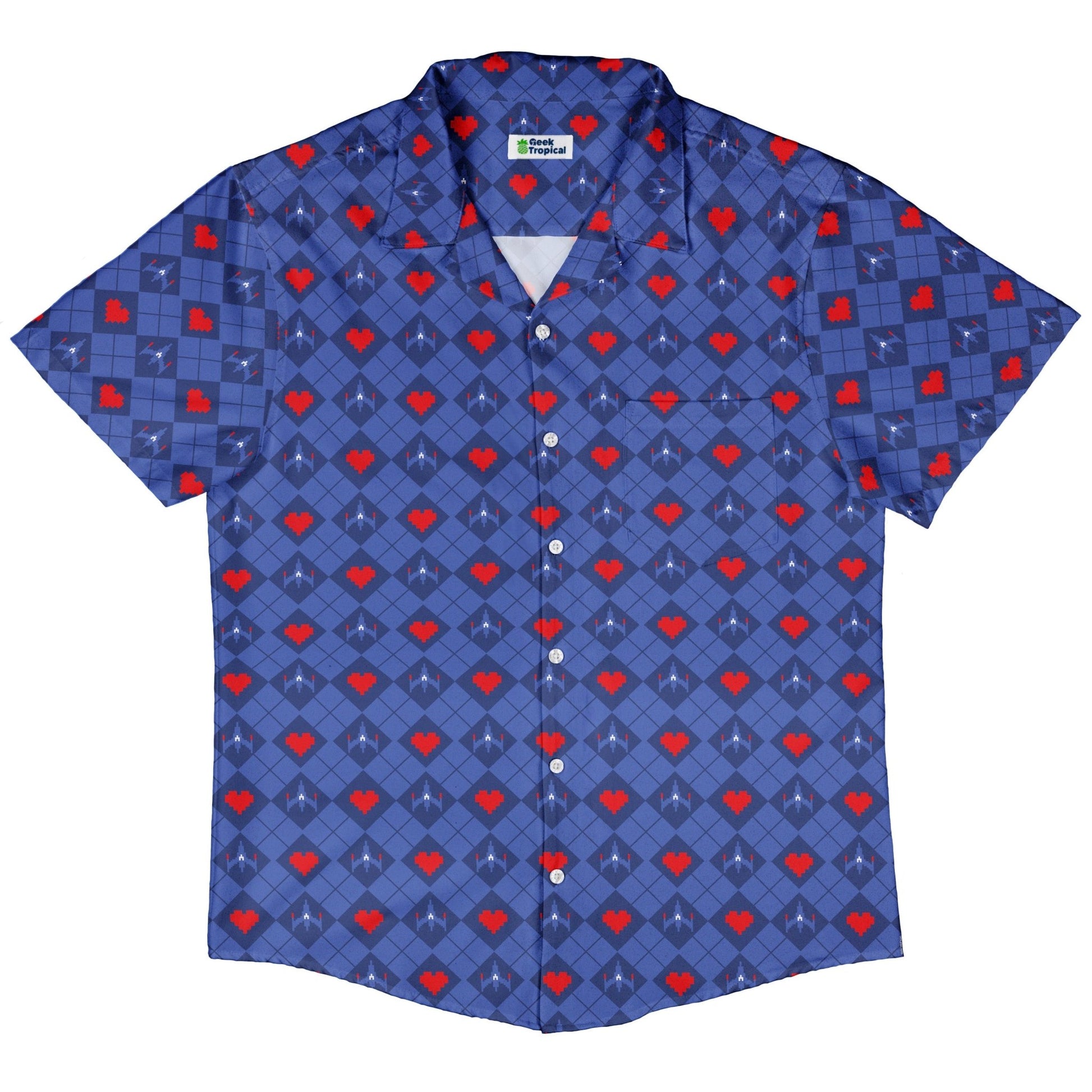 Space Fighter Heart Button Up Shirt Geek Nerd adult sizing Design by Heather Davenport q225