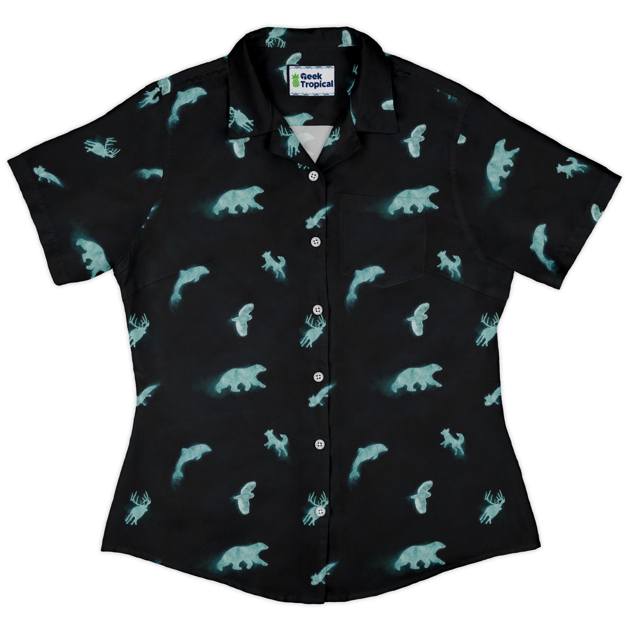 Spirit Animals Curvy Button Up Shirt Geek Nerd animal patterns Designs by Nathan q225