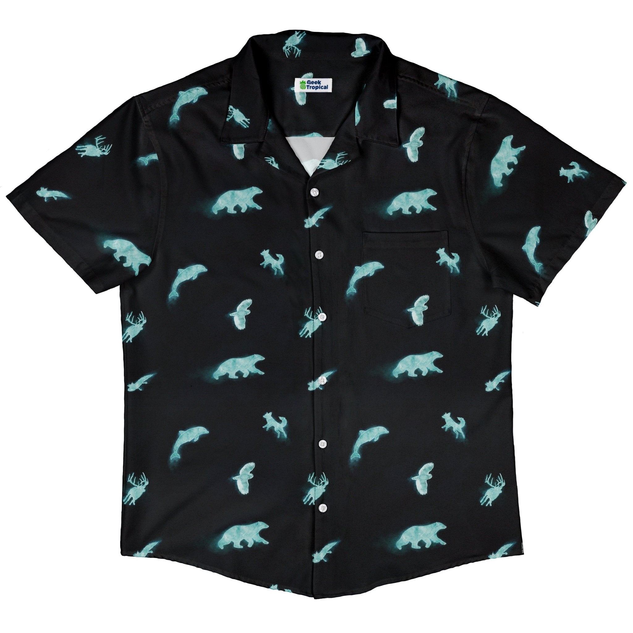 Spirit Animals Button Up Shirt Geek Nerd adult sizing animal patterns Designs by Nathan