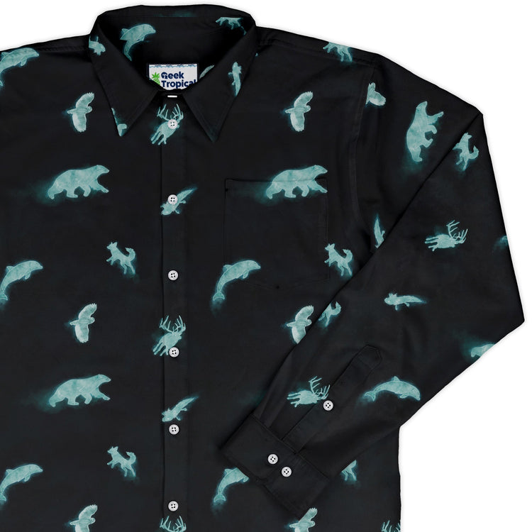 Spirit Animals Long Sleeve Button Up Shirt Geek Nerd adult sizing animal patterns Designs by Nathan