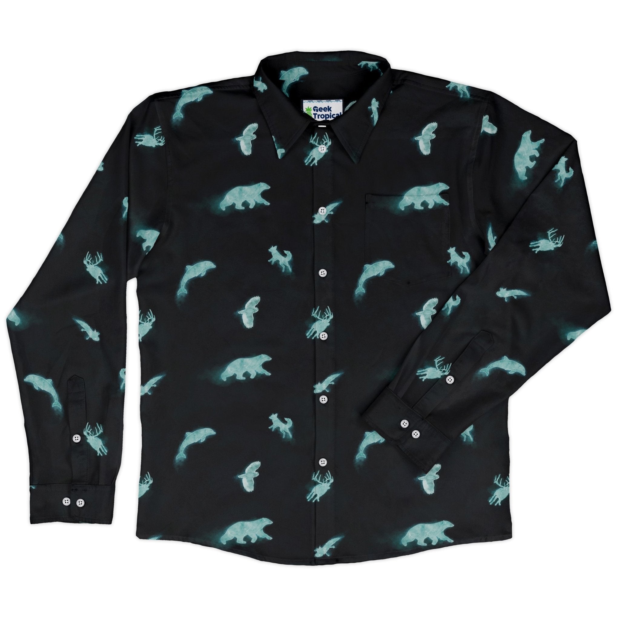 Spirit Animals Long Sleeve Button Up Shirt Geek Nerd adult sizing animal patterns Designs by Nathan