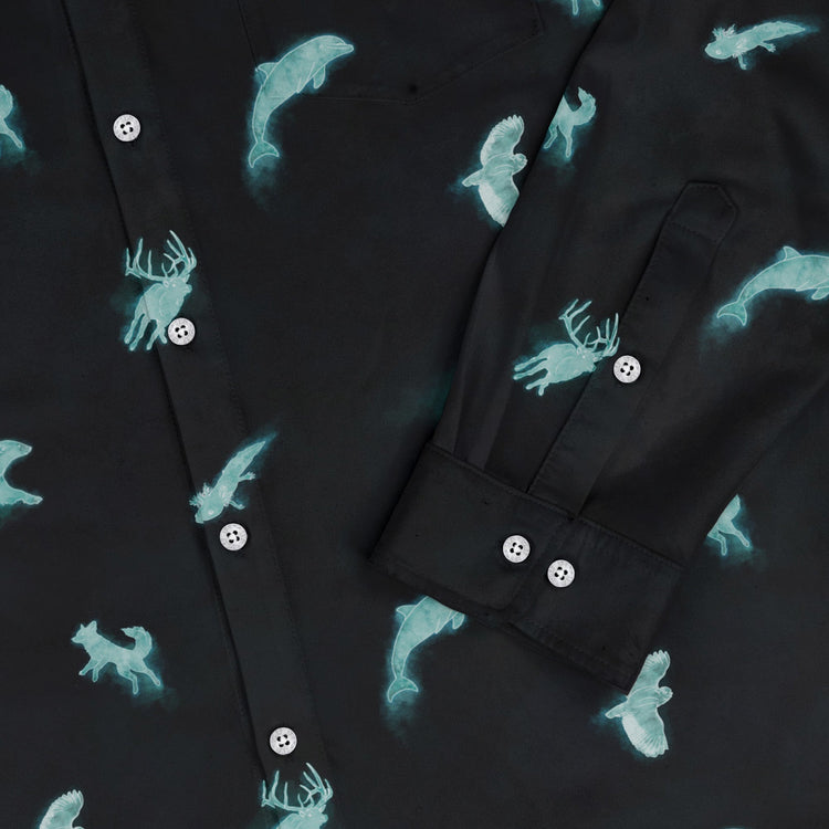 Spirit Animals Long Sleeve Button Up Shirt Geek Nerd adult sizing animal patterns Designs by Nathan