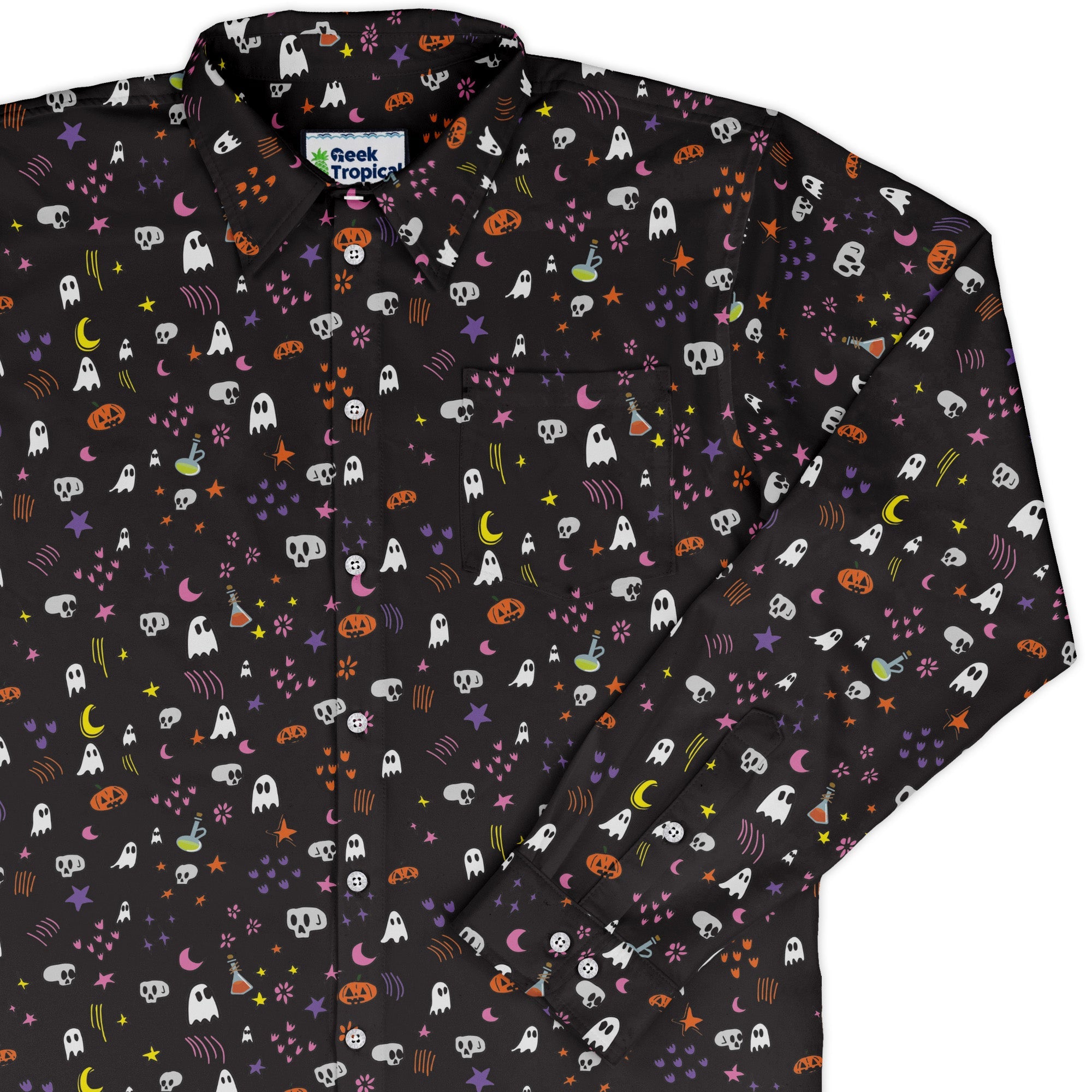 Spooky Doodles Long Sleeve Button Up Shirt Geek Nerd 0925 adult sizing All Adult Button Up Shirts