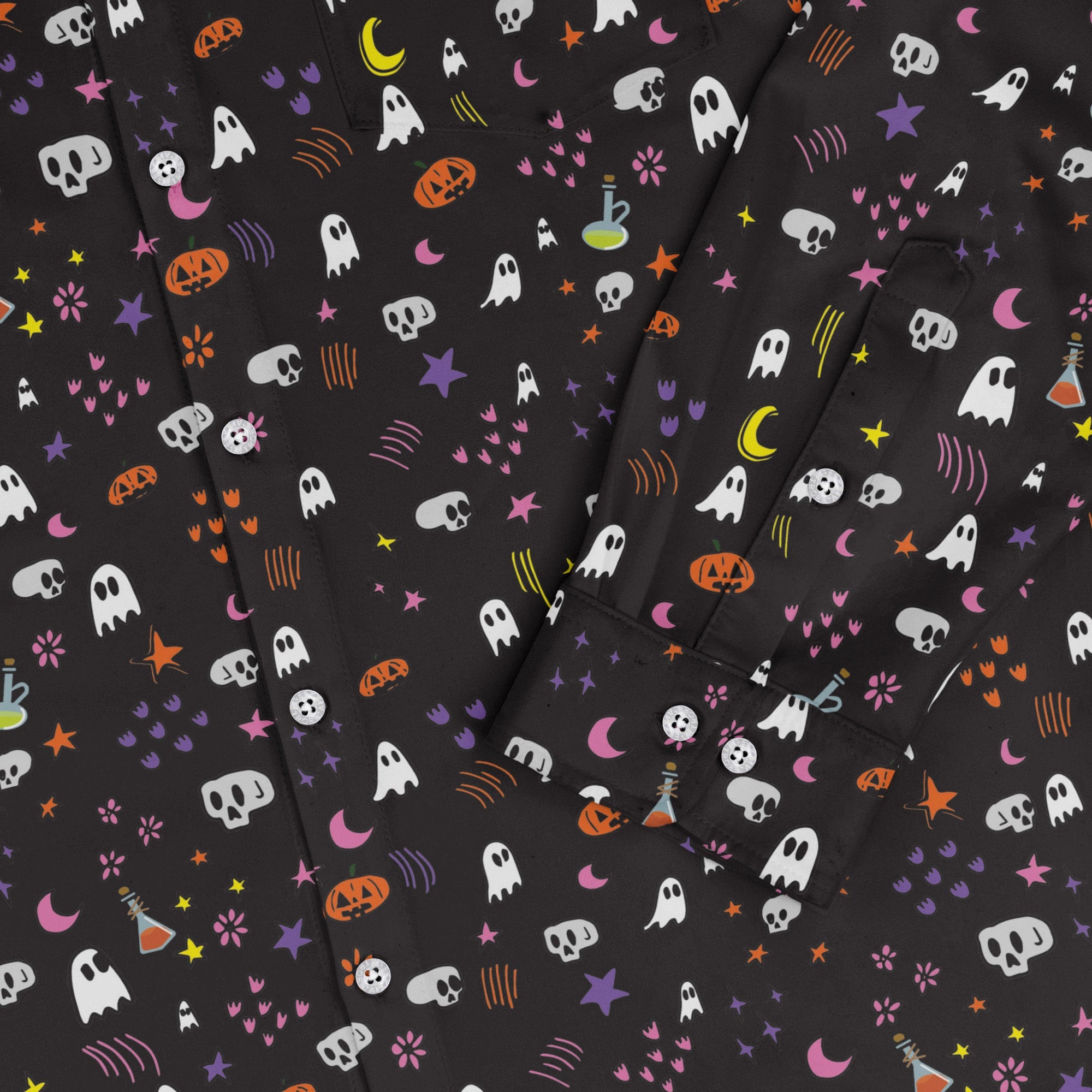 Spooky Doodles Long Sleeve Button Up Shirt Geek Nerd 0925 adult sizing All Adult Button Up Shirts