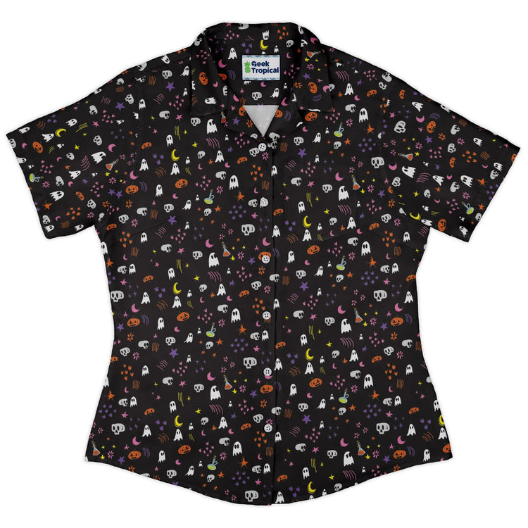 Spooky Doodles Curvy Button Up Shirt Geek Nerd 0925 All Adult Button Up Shirts Design by Heather Davenport