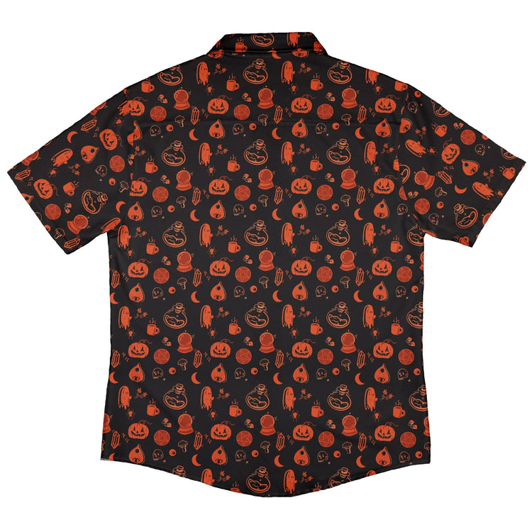 Spooky Halloween Orange Button Up Shirt Geek Nerd adult sizing Design by Heather Davenport halloween