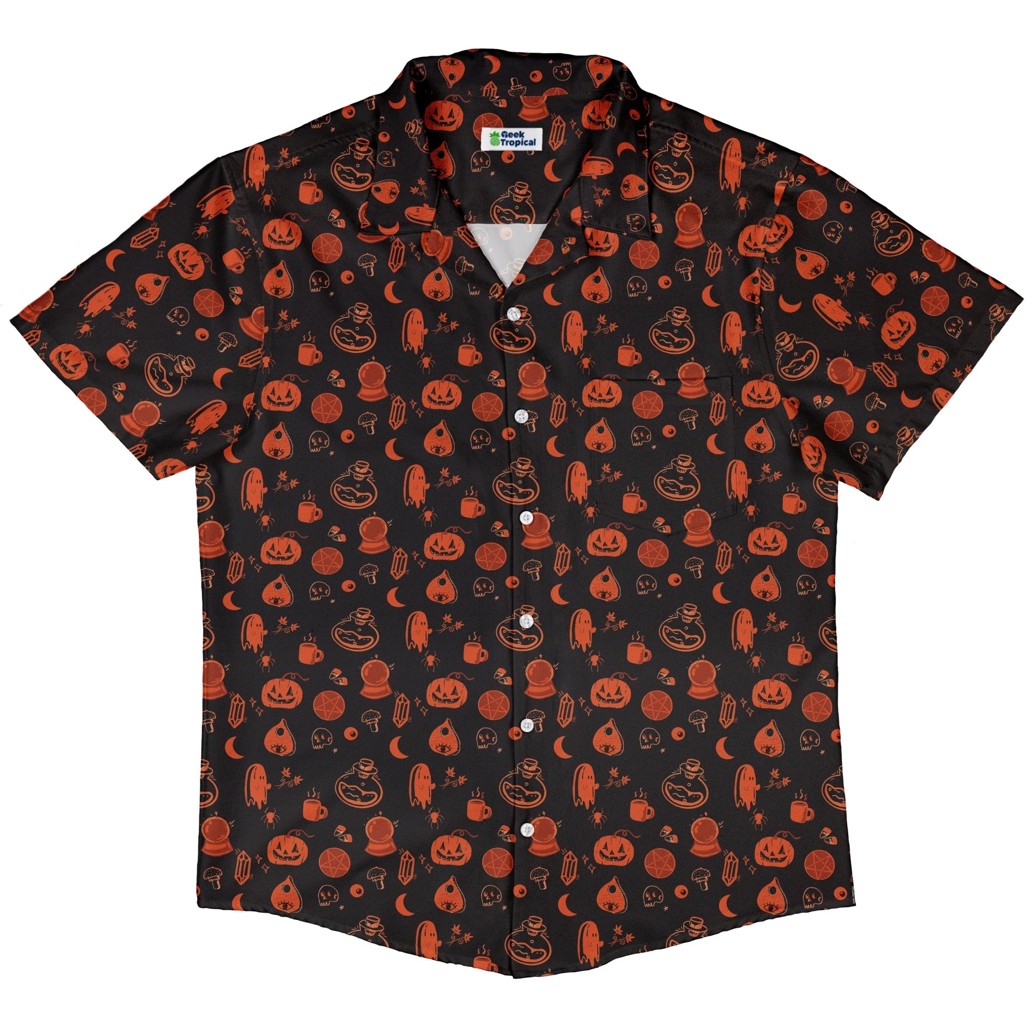 Spooky Halloween Orange Button Up Shirt Spooky Halloween Orange Button Up Shirt