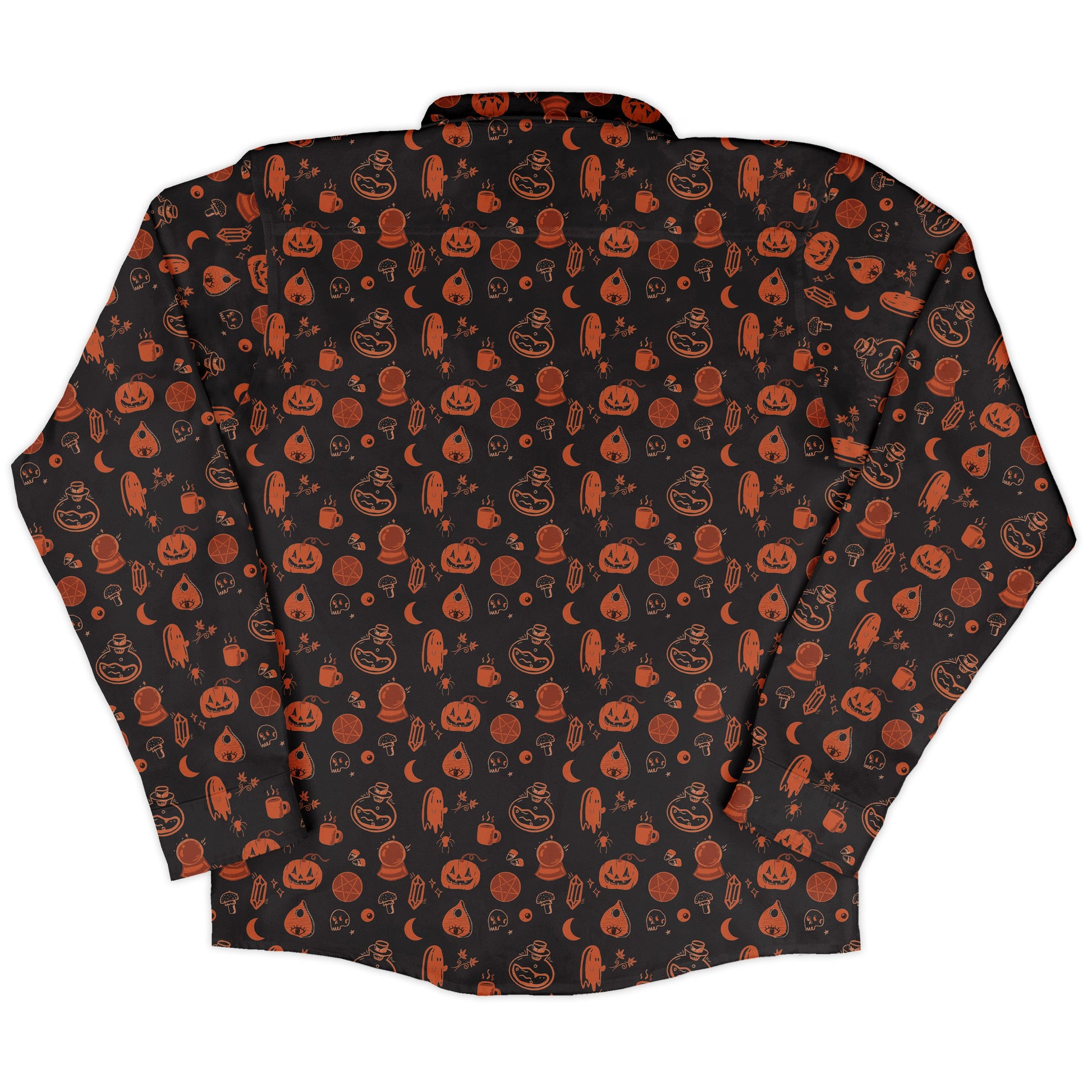 Spooky Halloween Orange Long Sleeve Button Up Shirt