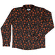 Spooky Halloween Orange Long Sleeve Button Up Shirt Geek Nerd adult sizing Design by Heather Davenport FLOW DESC WRITING