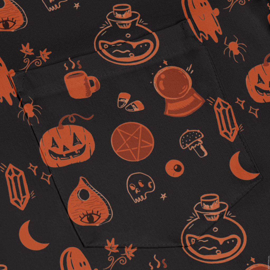Spooky Halloween Orange Long Sleeve Button Up Shirt