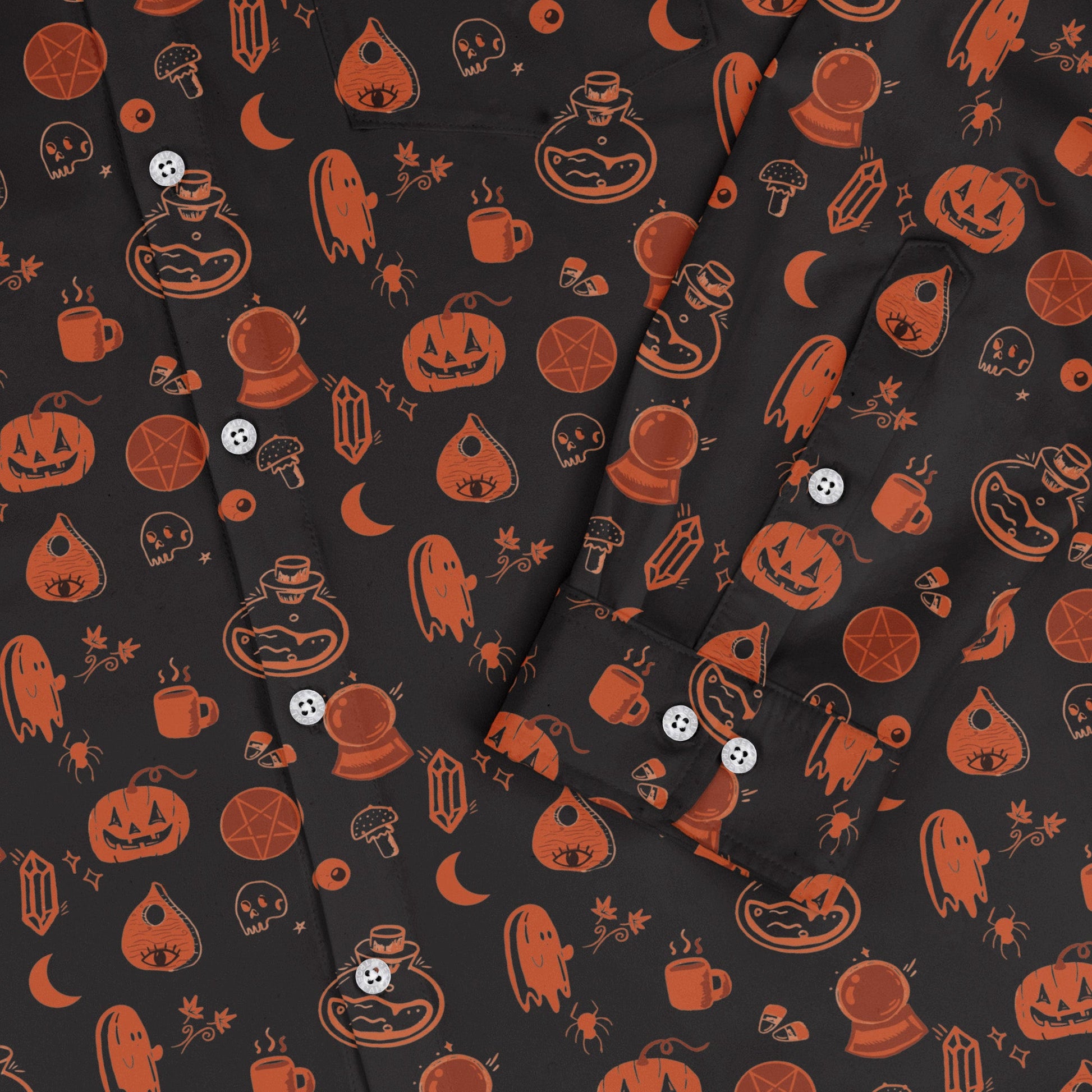 Spooky Halloween Orange Long Sleeve Button Up Shirt