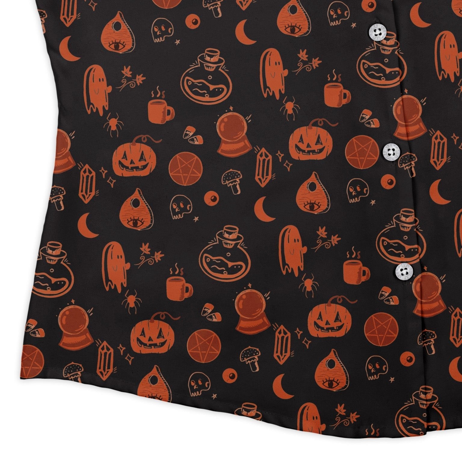 Spooky Halloween Orange Curvy Button Up Shirt Geek Nerd Design by Heather Davenport halloween women