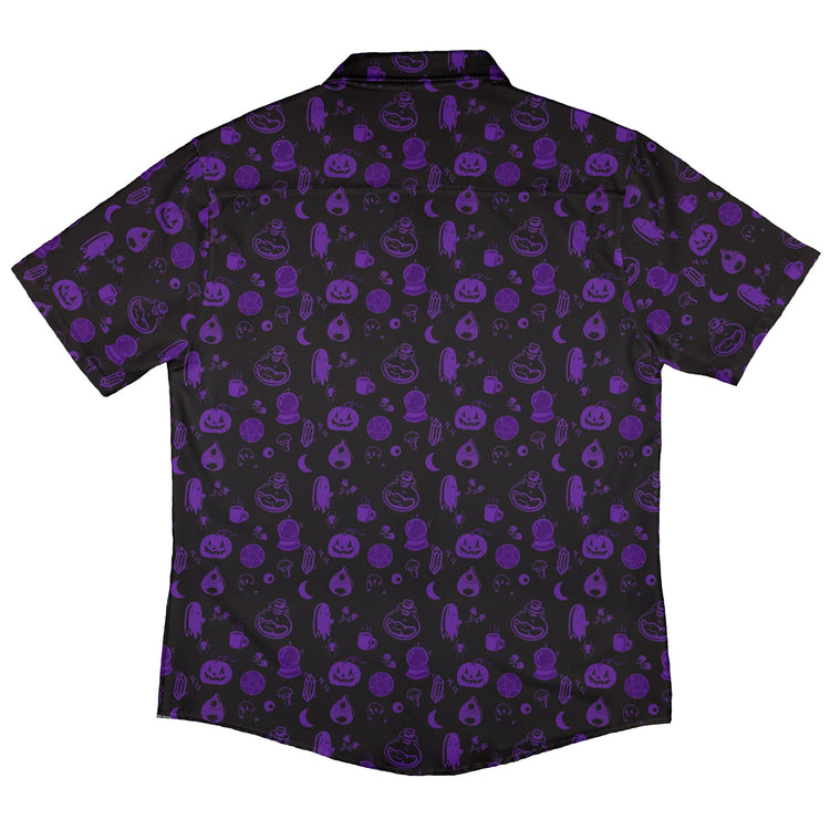 Spooky Halloween Purple Button Up Shirt Geek Nerd adult sizing Design by Heather Davenport halloween